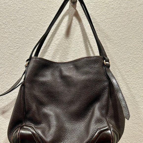 Burberry Brown Pebbled Leather Tote with Nova Check Interior - Picture 8 of 13